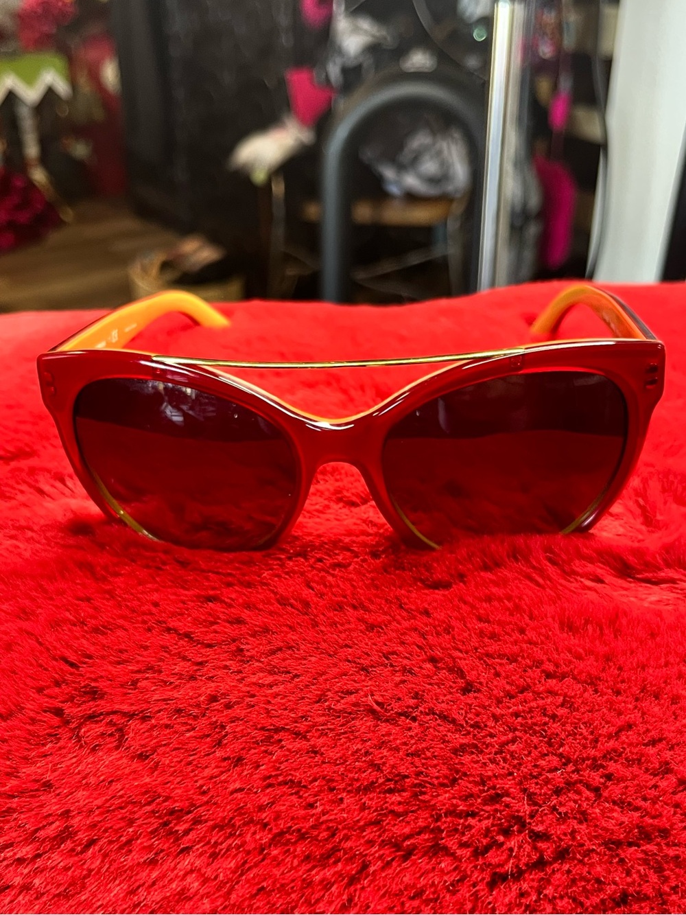 Dolce & Gabbana Red Cat-Eye Sunglasses with Dark Lenses